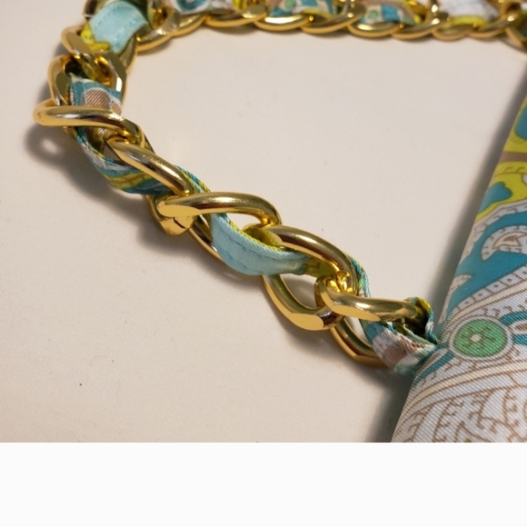 Banana Republic Silk Y2K Clutch - Evening Bag Paisley Print Gold Chain - Picture 10 of 12